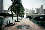 Fountain, Palm Trees, Bridge, Merlion Statue Singapore, Skyline, Buildings, Skyscrapers, Downtown, CAGV01P04_18