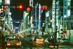 Neon Signs, Highrise Buildings, shops, night, nighttime, Ginza District, CAJV01P08_19