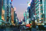 Buildings, shops, highrise, night, nighttime, twilight, dusk, Ginza District, Tokyo, dawn, glitz, CAJV01P15_17