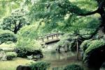 Gardens, arch, Taiko arch bridge, footbridge, trees, manicured bushes, CAJV04P03_15