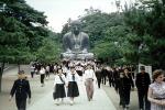 Buddha, vintage, schoolgirl, schoolboy, female, male, uniforms, trees, Kamakura, 1960s, CAJV04P09_09