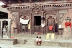 Temple, Woodwork, Door, Girls, Boy, Hanging Clothes, bell, bas-relief, building, Kathmandu, CANV01P13_17
