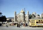Church, Cathedral, Trolley, people, Mexico City, 1950s, CBLV01P03_19