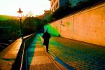 Cobblestone Street, Lady Walking, Wall, sidewalk, Sunset, Sunclipse, Prague, CECV01P09_10B