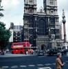 Cars, Doubledecker Bus, Church, Cathedral, building, roundabout, 1950s, CEEV05P09_17