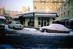 car, sedan, snow, ice, cold, Frozen, Icy, Winter, buildings, Citreon, January 1966, 1960s, CEFV02P12_11