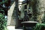 Water Fountain, aquatics, Statue, men with ducks, building, castle, Constance, Konstanz, 1950s, CEGV05P02_11