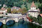 Buildings, forest, river, Truck, Stone Arch Bridge, Bern, Switzerland, CESV02P11_05