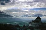 Castle, Building, Clouds, Valley, Valduz, Leichtenstein, Switzerland, CESV03P04_12