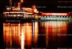 paddle wheel steamboat on the Mississippi River, Night, Nighttime, Exterior, Outdoors, Outside, CMMV01P08_09