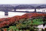 Autumn, Deciduous Trees, Fall Colors, River, Bridge, Water, Waterside, Woodland, CMMV01P09_16
