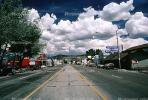 Clouds, cumulus, main street, buildings, shops, Highway 395, cars, Bridgeport, CNCV02P14_12