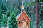 Yosemite Valley Chapel, church, steeple, trees, forest, CNCV06P12_16