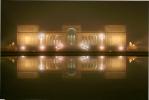 Palace of Legion of Honor, Pond reflection, building, fog, night, CSFD06_073