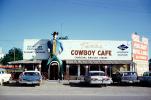 Texas Cowboy Cafe, Cars, Giant Figure, Ford Fairlane, Dalhart Texas, June 1961, 1960s, CTXV01P01_03