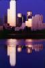 Trinity River, Twilight, Dusk, Dallas Skyline, buildings, reflection, 23 March 1993, CTXV01P13_08