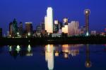 Dallas, Twilight, Dusk, Dawn, Trinity River,  Skyline, buildings, reflection, 23 March 1993, CTXV01P13_14