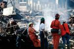 Burned out Homes, Marina Fire, Rescuers, Marina district, Loma Prieta Earthquake, (1989), 1980s, DAEV01P15_10