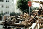 Rubble, Stop Sign, Fillmore Street, Marina district, Loma Prieta Earthquake (1989), detritus, 1980s, DAEV02P07_06