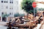Rubble, Stop Sign, Fillmore Street, Marina district, Loma Prieta Earthquake (1989), detritus, 1980s, DAEV02P07_07