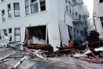 Sidewalk in Upheaval, Garage Doors, Fillmore Street, Marina district, Loma Prieta Earthquake (1989), 1980s, DAEV02P08_02