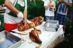 Pig Head, Decapitated, Knife, Meat, White Meat, Tray, Tablecloth, Roasted Pig, Roast, FDNV02P02_18
