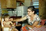 Mother Feeding Daughter, Hair Curlers, Haircurlers, hair roller, hairrollers, lockenwickler, highchair, 1950s, FDNV02P07_04
