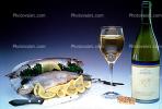 Fish, Trout, Lemons, knife, White Wine bottle, glass, bottle opener, cork, corker, FTBV01P02_13