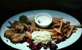fried shrimp, french fries, coleslaw, tarter sauce, seafood, shellfish, plate, deep-fried, FTCV01P08_06