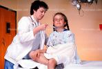 Female Doctor and Girl Patient, Broken Arm, Arm Sling, Pigtails, Female, Woman, HODV01P08_04