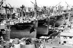 Liberty Ships being built, WW2, San Pedro California, 1944, 1940s, IHHD01_003
