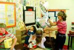 balloons, lunchpail, wallpaper, girls, boy, woman, Students in a Classroom, KEDV02P11_10