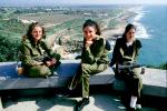 Looking south, Israeli Coast, IDF, Israeli Defense Force, Women, smiles, Rosh Ha'Nikra, coastline, Mediterranean Sea, soldiers, MYAV02P02_16