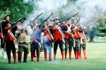 Revolutionary War, combat, battlefield, troops, uniforms, americana, soldiers, colonial, rifles, shooting, smoke, American Revolution, History, Historical, British Army, War of Independence, Infantry, soldiers, musket, gun, firepower, MYAV03P13_09