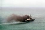 Smokey Polluting USS Coral Sea, CV-43, USN, Midway-class aircraft carrier, 12 August 1982, MYNV01P08_14