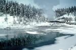 Hot Pools, Springs, Steam, Hot Spring, Geothermal Feature, activity, Trees, Forest in the Snow, geochemically extreme conditions, NNYV05P15_06