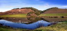 Pond, Hills, Trees, Reflection, Lake, Reservoir, Water, fields, NPND03_257