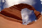 Hiker, Person, People, Delicate Arch, Clouds, geologic feature, geoform, NSUV06P07_17