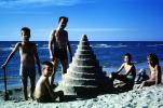 Cone Sand Castle, Sister, Brother, Boy, Girl, Sand, Beach, Ocean, Poodle, Man, October 1965, 1960s, PCTV01P01_13