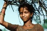 Girl Carrying Firewood, Desertification, wood bundle, twigs, Child-Labor, PDCV01P05_19