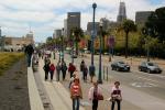 people, crowds, walking along the Embarcadero, sidewalk, buildings, piers, PFSD01_300