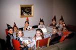 Children, Table, Caps, chairs, painting, girls, boys, 1950s, PHBV02P13_08