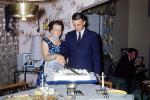 Birthday Cake Cutting, Woman Boy, Son, Suit and tie, table, candles, silverware, 1950s, PHBV02P13_09