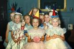 Girls, Hats, Party Dresses, Smiles, Dresses, Ribbons, 1950s, PHBV03P10_18