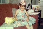 5 year old Birthday Girl with Presents, Hat, Sofa, 1950s, PHBV03P12_19
