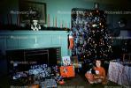 Tree, presents, girl, stocking, fireplace, candles, 1950s, PHCV01P01_04