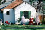 Christmas Tree, Santa Claus, lawn, front yard, sled, home, house, building, PHCV01P15_01
