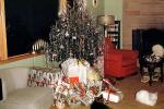 Presents, Decorations, Ornaments, Tree, tinsel, white cat, chair, Menorah, 1950s, PHCV02P10_05
