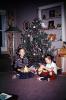 Boy, Girl, unrwapping Presents, Decorations, Ornaments, Tree, 1940s, PHCV02P10_17