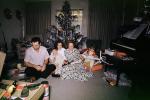 Christmas Morning, boy, man, woman, daughter, son, girl, piano, Presents, Decorations, Ornaments, Tree, 1960s, PHCV02P11_16
